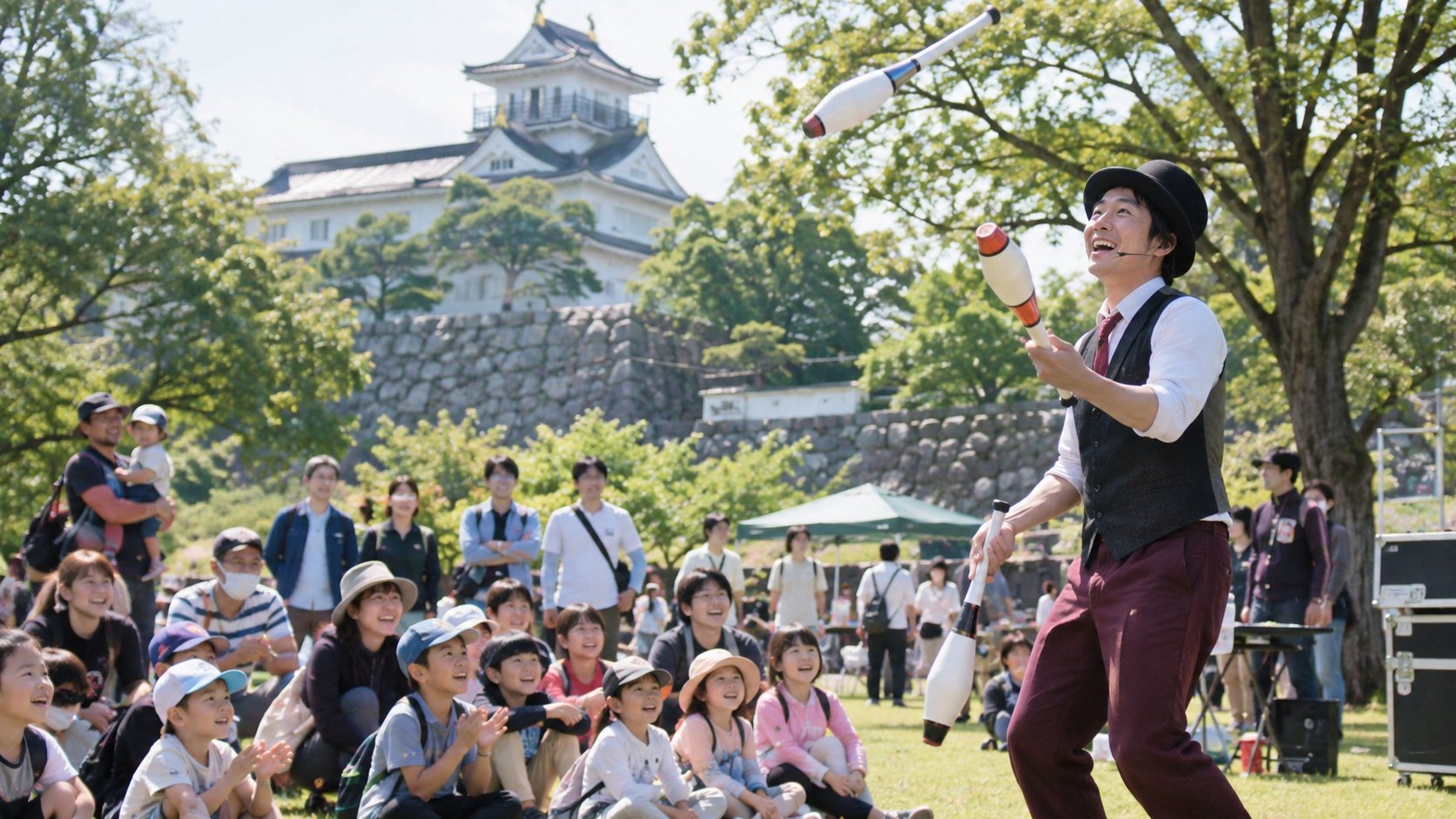城址公園でのジャグリングと観客